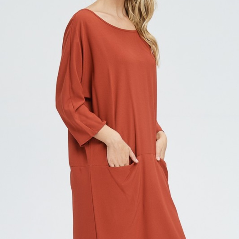 Leisurely Long Sleeve Dress - FireBrick